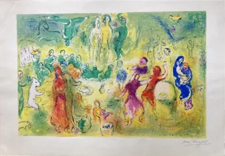 Litografía Chagall - LE FESTIN NUPTIAL ((Wedding Feast). Épreuve signée (Daphnis & Chloé - 1961)