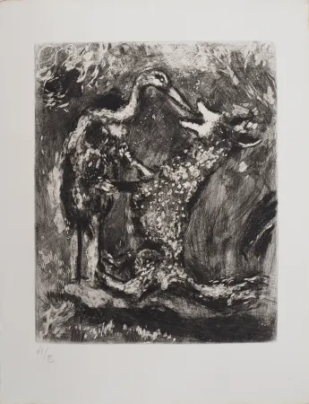 Grabado Chagall - Le loup et la cigogne