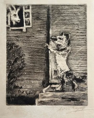 Aguafuerte Chagall - Le Loup, La chevre, et le chevreau, from La Fontaine. Les fables