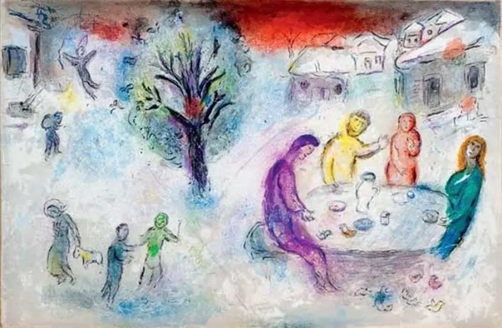 Litografía Chagall - Le repas chez Dryas