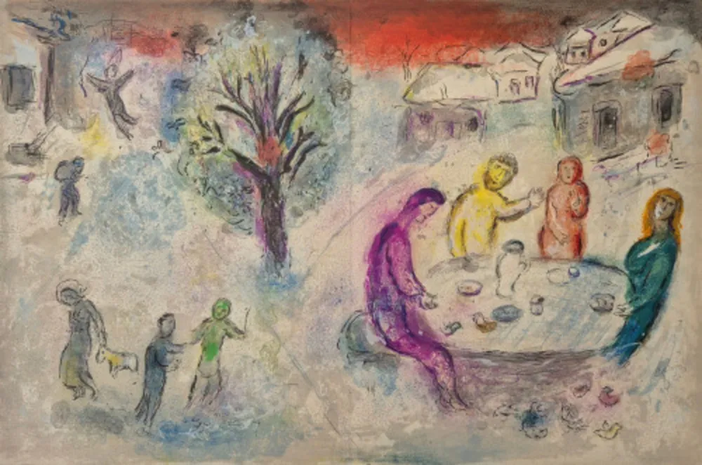 Litografía Chagall - Le repas chez Dryas, from Daphnis et Chloé