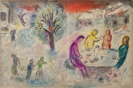 Litografía Chagall - Le repas chez Dryas, from Daphnis et Chloé