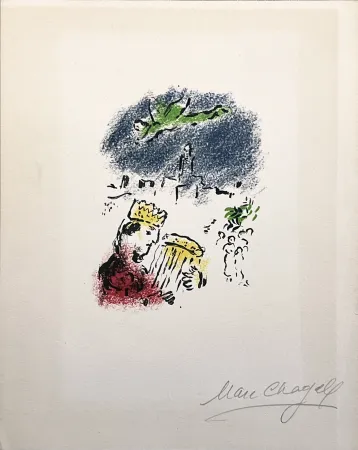 Litografía Chagall - LE ROI DAVID. Lithographie originale signée (1974)