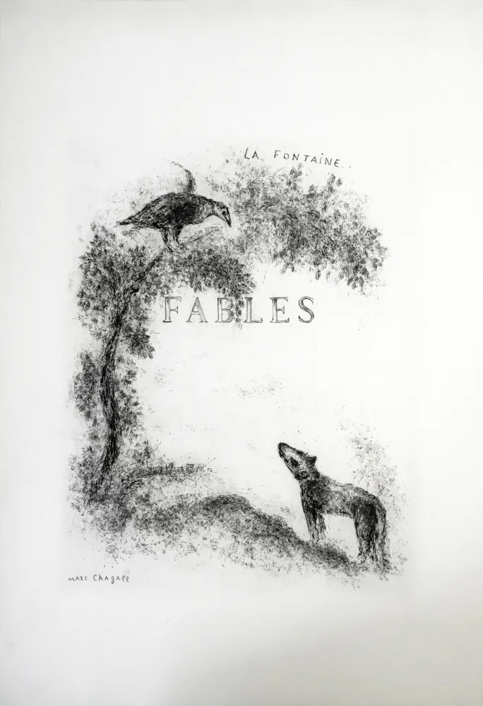 Aguafuerte Chagall - LES FABLES DE LA FONTAINE (Couverture gravée du tome 1). 1952