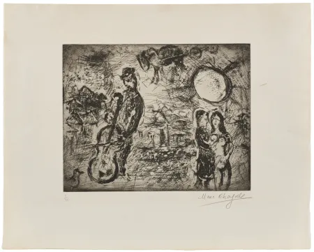 Grabado Chagall - Marc Chagall (1887–1985) – Le Violoncelliste du Village- Etching on paper – 1967