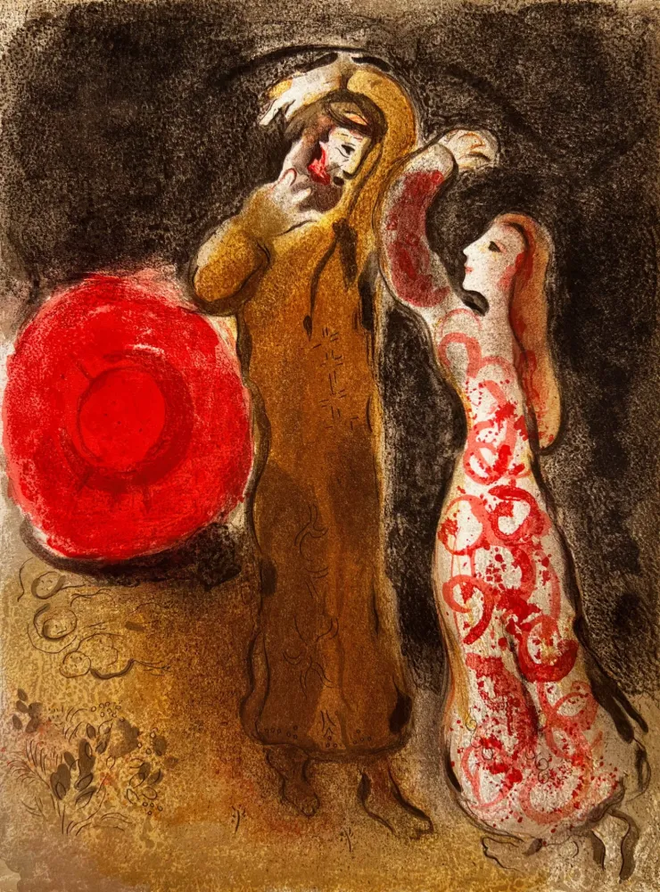 Litografía Chagall - Meeting of Ruth and Boaz