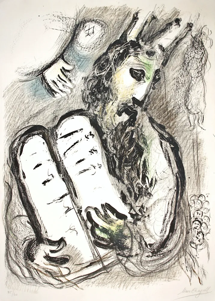 Litografía Chagall - Moise et Les Tables de la Loi