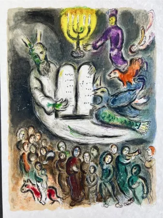 Litografía Chagall - Moses then came and called for the Elders of the people, and proposed unto them all these things, which the Lorde commanded him