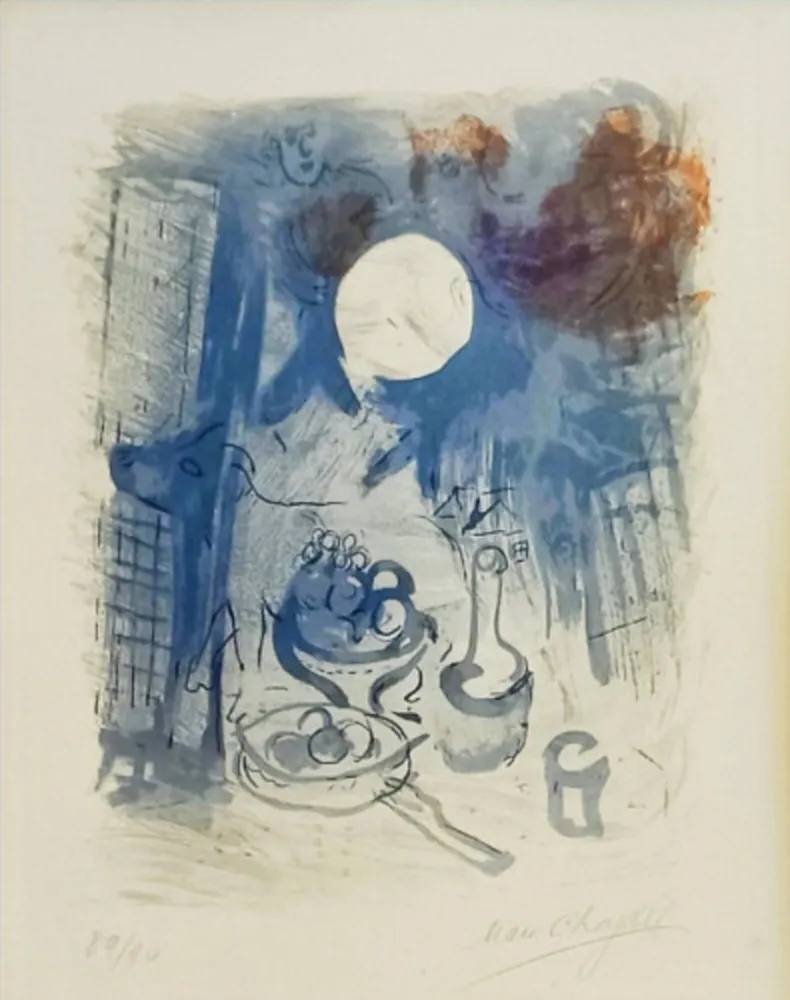 Litografía Chagall - Nature morte bleue