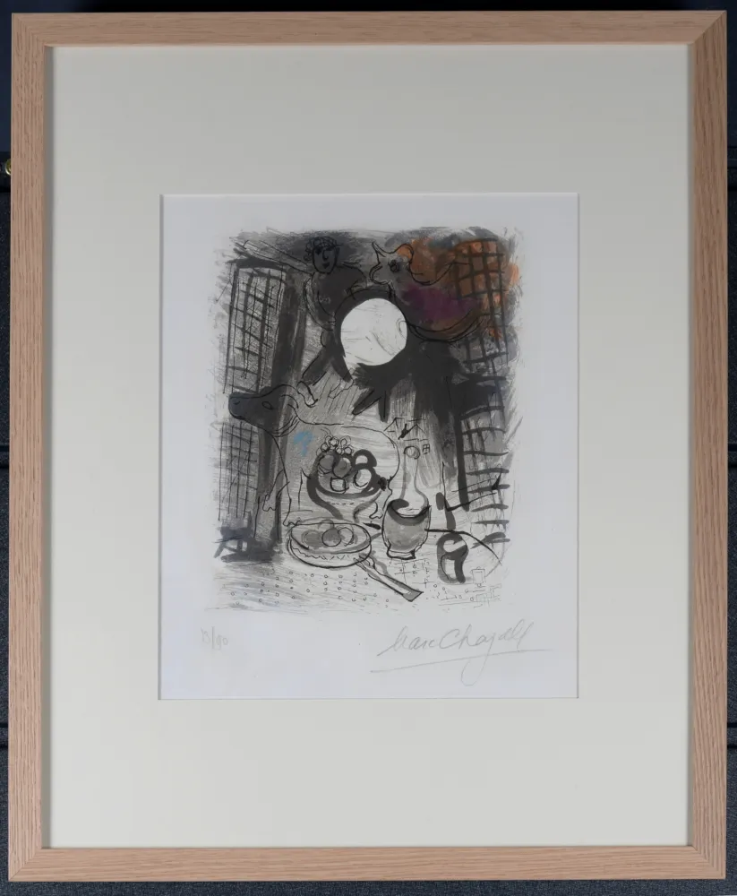 Litografía Chagall - Nature Morte brune (M. 205), 1957 - Framed & Hand-signed!