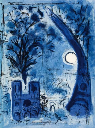 Litografía Chagall - Notre Dame et la tour Eiffel