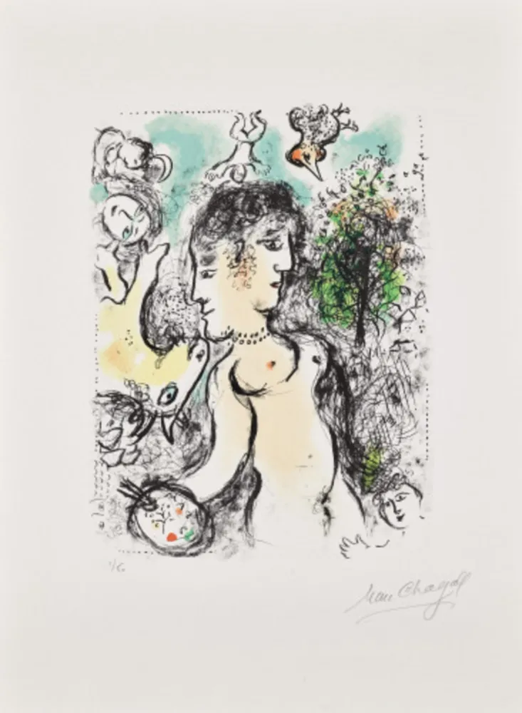 Litografía Chagall - Nu au visage double (Nude with a Double Face) (M. 1013)
