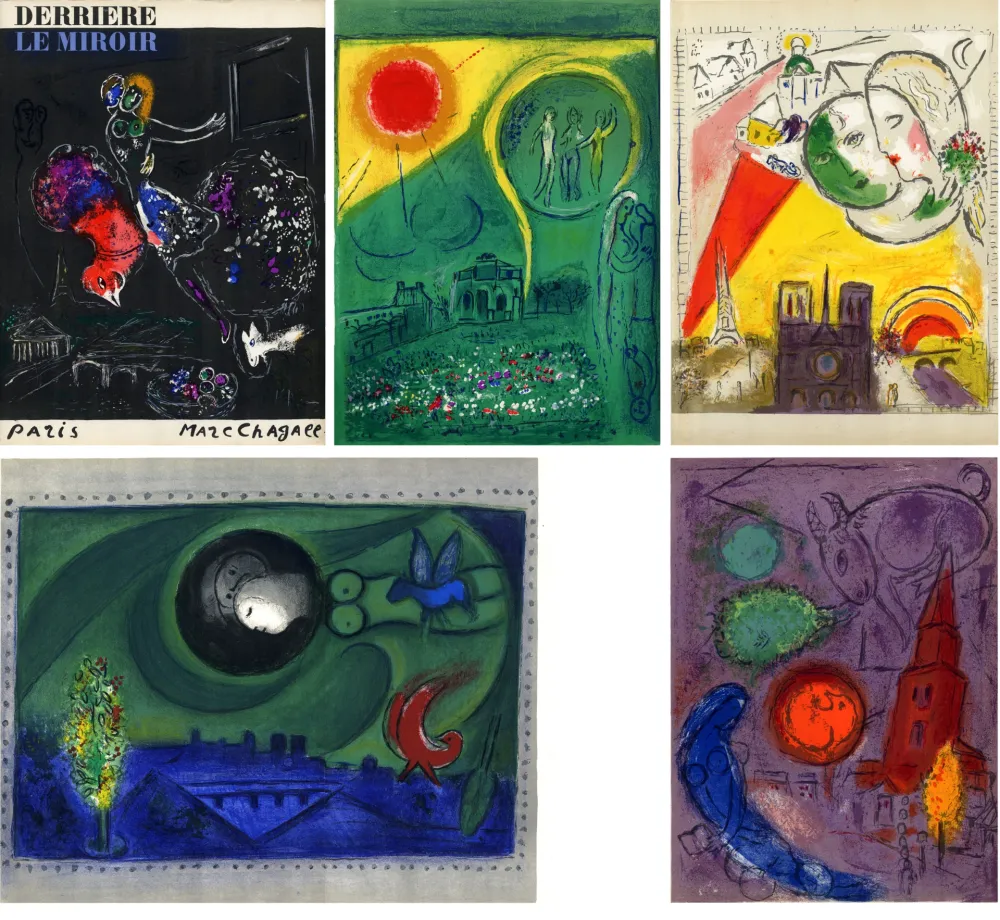 Litografía Chagall - PARIS FANTASTIQUE. 5 LITHOGRAPHIES de Derrière Le Miroir 66-67-68 (1954)