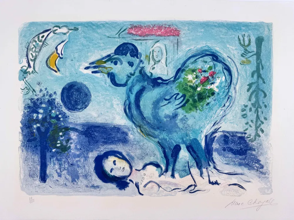 Litografía Chagall -  Paysage au Coq 