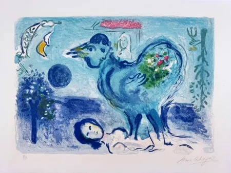 Litografía Chagall -  Paysage au Coq 