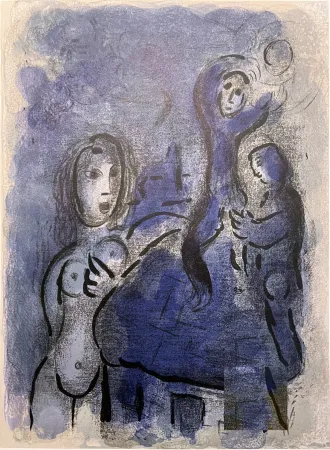 Litografía Chagall - RAHAB ET LES ESPIONS DE JÉRICHO (Dessins pour la Bible, 1960)