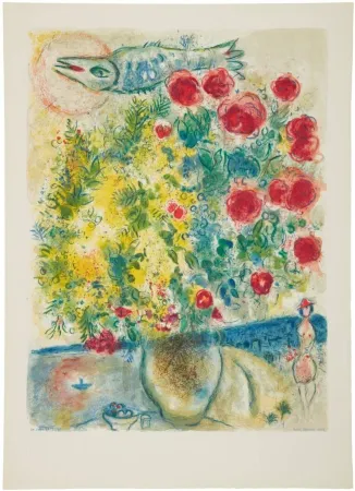 Litografía Chagall - Roses et Mimosas (Roses and Mimosa)