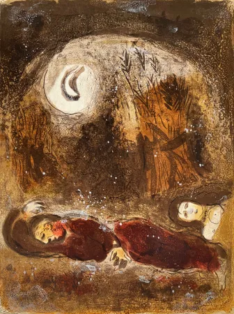 Litografía Chagall - Ruth at the feet of Boaz