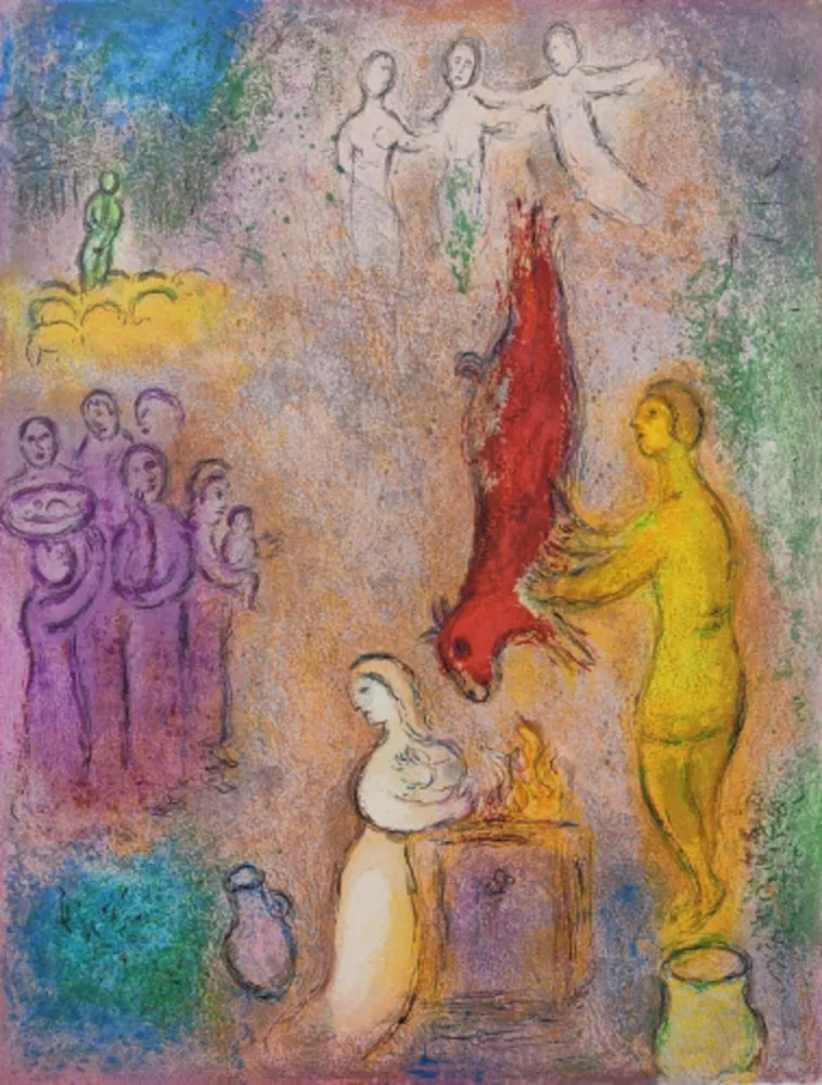 Litografía Chagall - Sacrifices Made to the Nymphs, from Daphnis and Chloe
