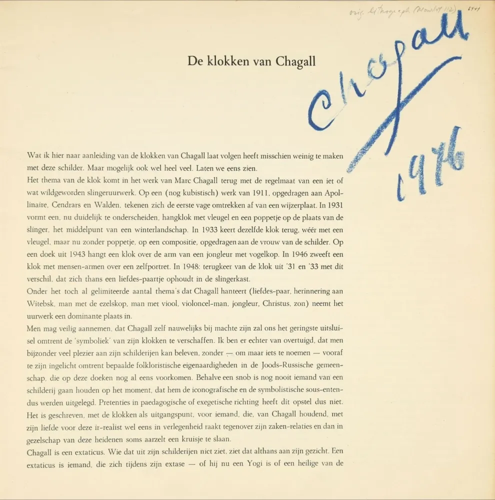 Libro Ilustrado Chagall - Signed - Der Klokken Van Chagall