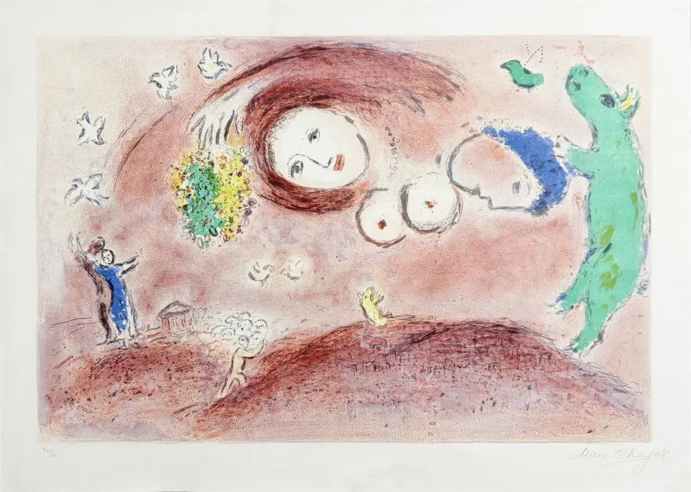 Litografía Chagall - Springtime in the Meadow, from Daphnis and Chloe