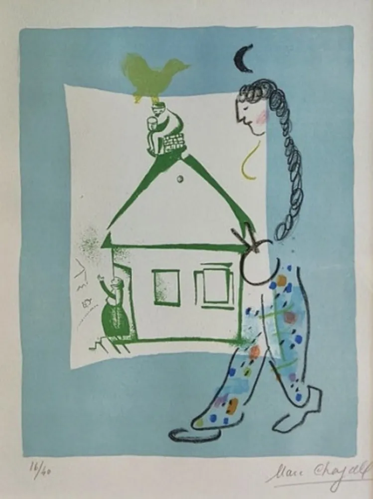 Litografía Chagall - The House in My Village