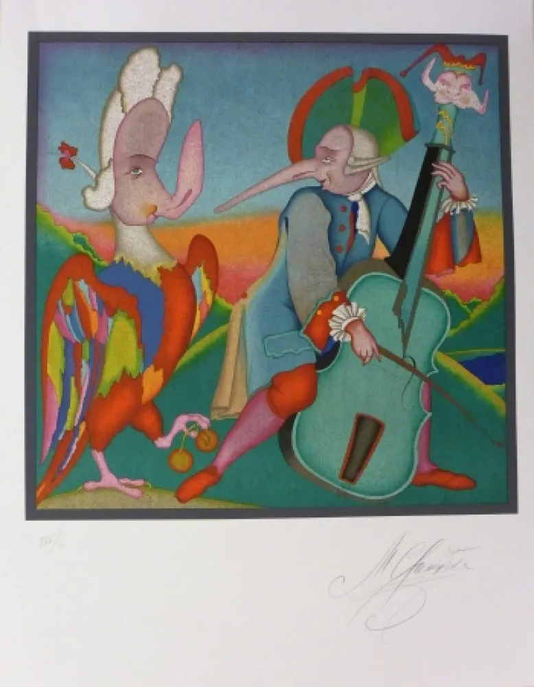 Litografía Chemiakin - Le contrebassiste