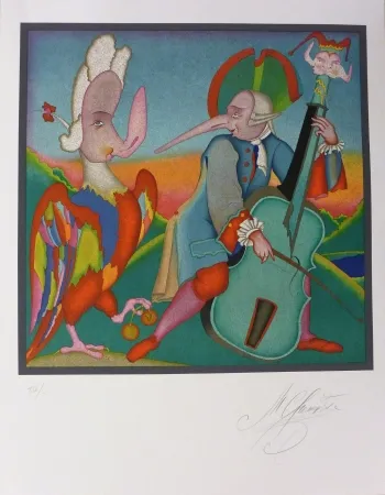 Litografía Chemiakin - Le contrebassiste
