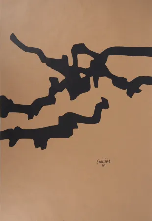 Litografía Chillida - Abstraction aux lignes noires