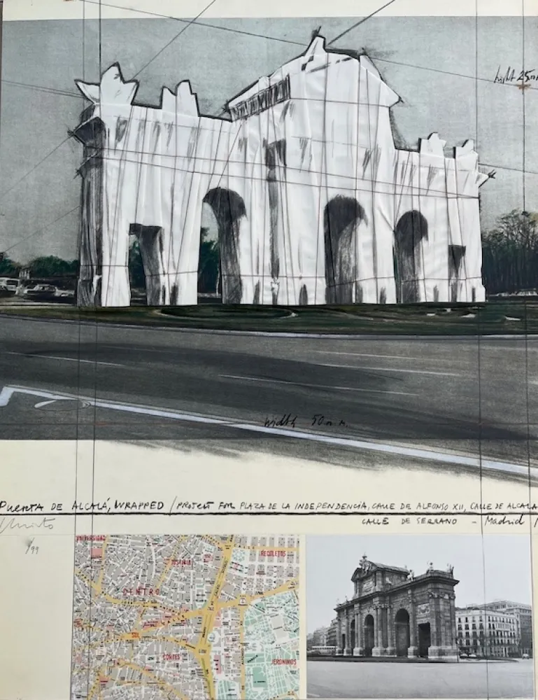 Litografía Christo - Puerta de Alcalá, Envuelta / Proyecto para Madrid