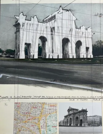 Litografía Christo - Puerta de Alcalá, Envuelta / Proyecto para Madrid