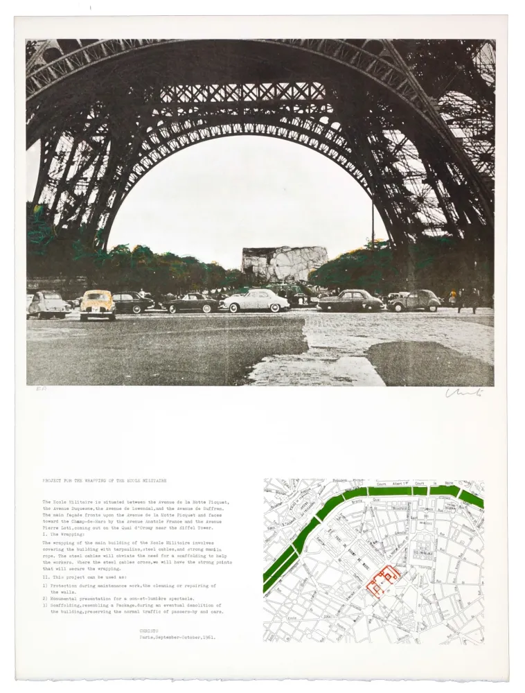 Litografía Christo - The wrapping of the Ecole militaire