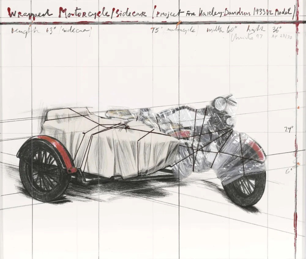 Múltiple Christo - Wrapped Motorcycle/Side Car, Project for Harley Davidson 1933 VL Model