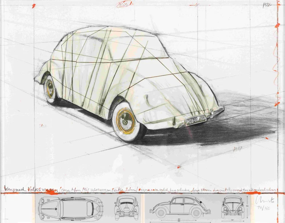 Serigrafía Christo - Wrapped Volkswagen, Project for 1961 Volkswagen Beetle Saloon