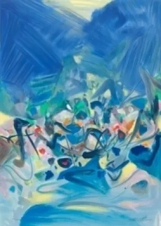 Litografía Chu Teh Chun  - COMPOSITION BLEUE