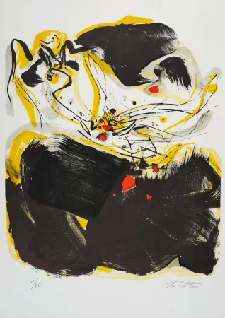 Litografía Chu Teh Chun  - Composition en jaune, noir et rouge
