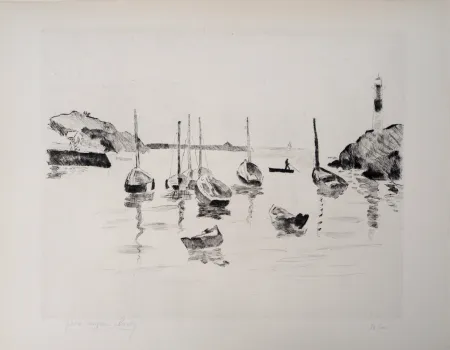 Grabado Clairin - Marine et barques à Doëlan