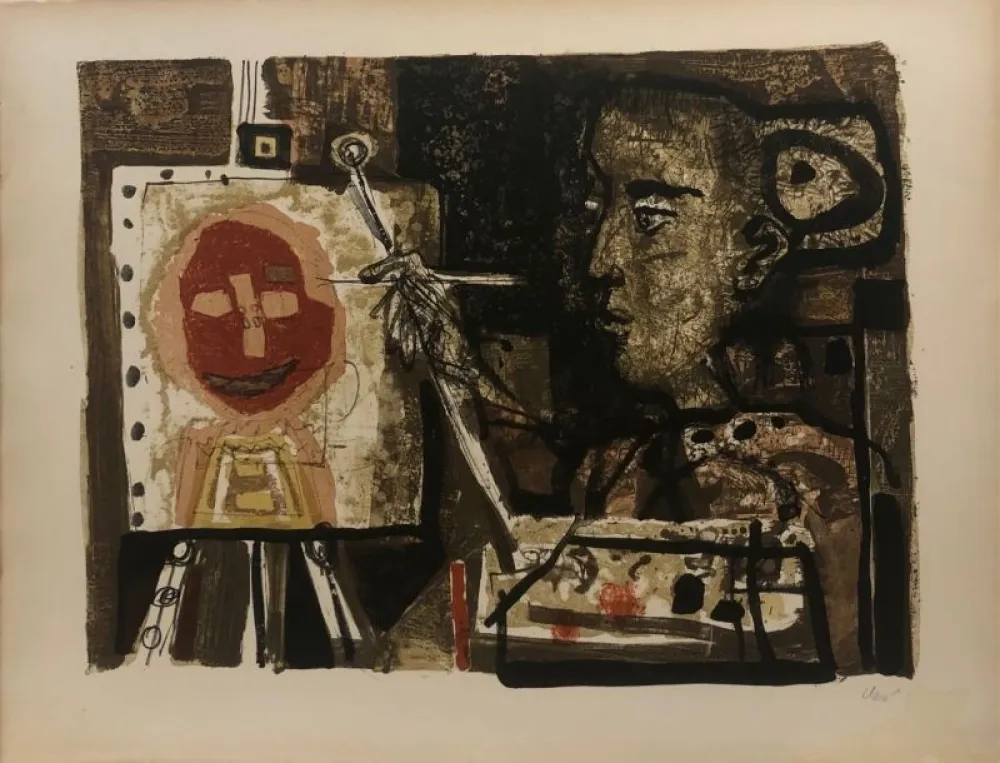 Litografía Clavé - Femme artiste 