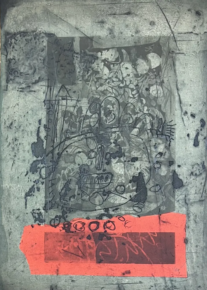 Grabado Clavé - Gravure aquatinte et carborundum En vert et rouge, 1971