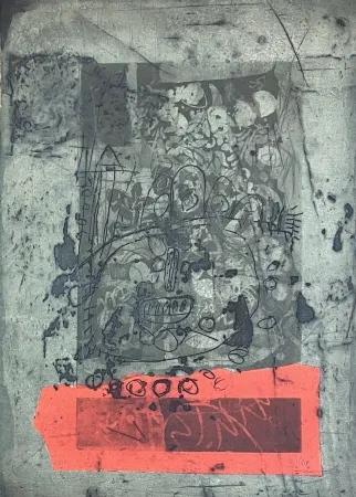 Grabado Clavé - Gravure aquatinte et carborundum En vert et rouge, 1971