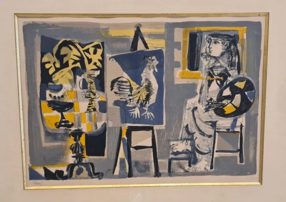 Litografía Clavé - La Femme-peintre au coq 