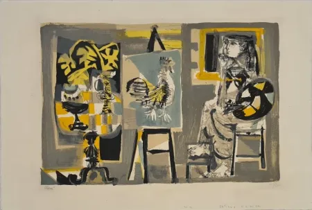 Litografía Clavé - La Femme-peintre au coq 