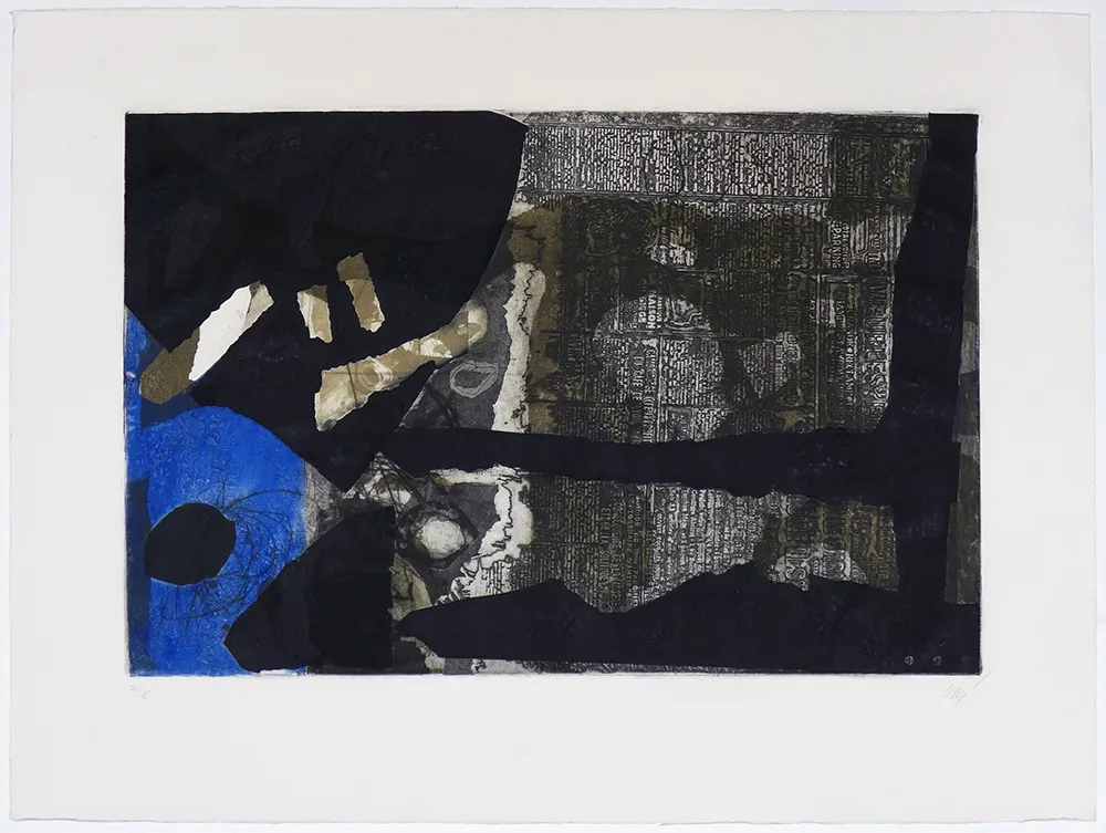 Grabado Clavé - Ocre, noir et bleu