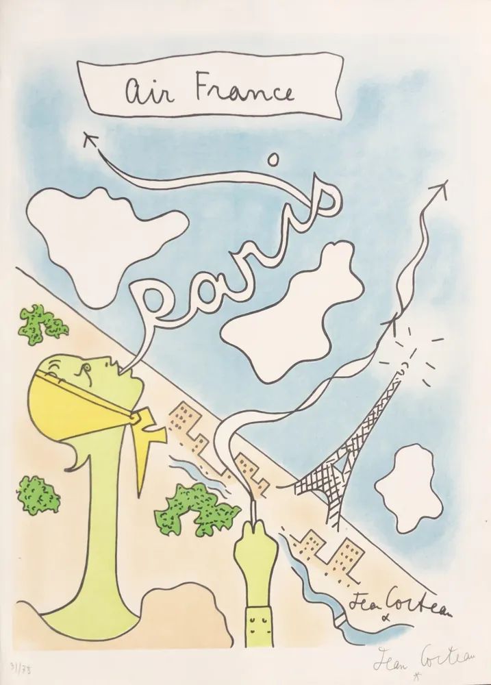 Litografía Cocteau - Air France