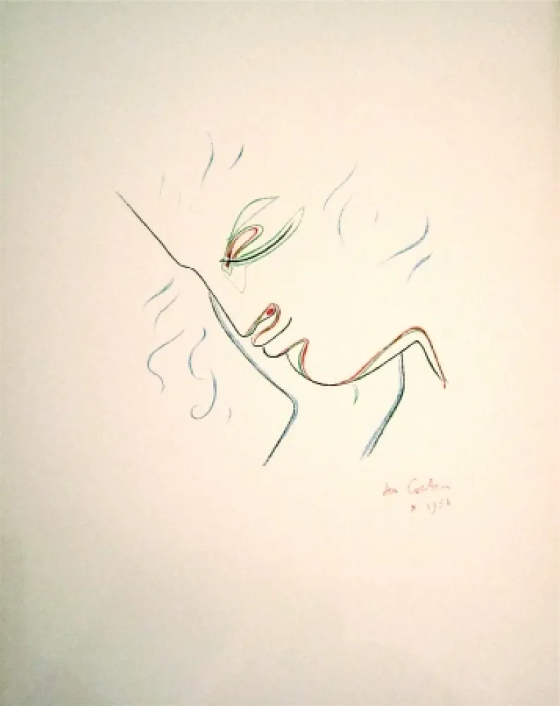 Litografía Cocteau - Profil de garcon en couleur