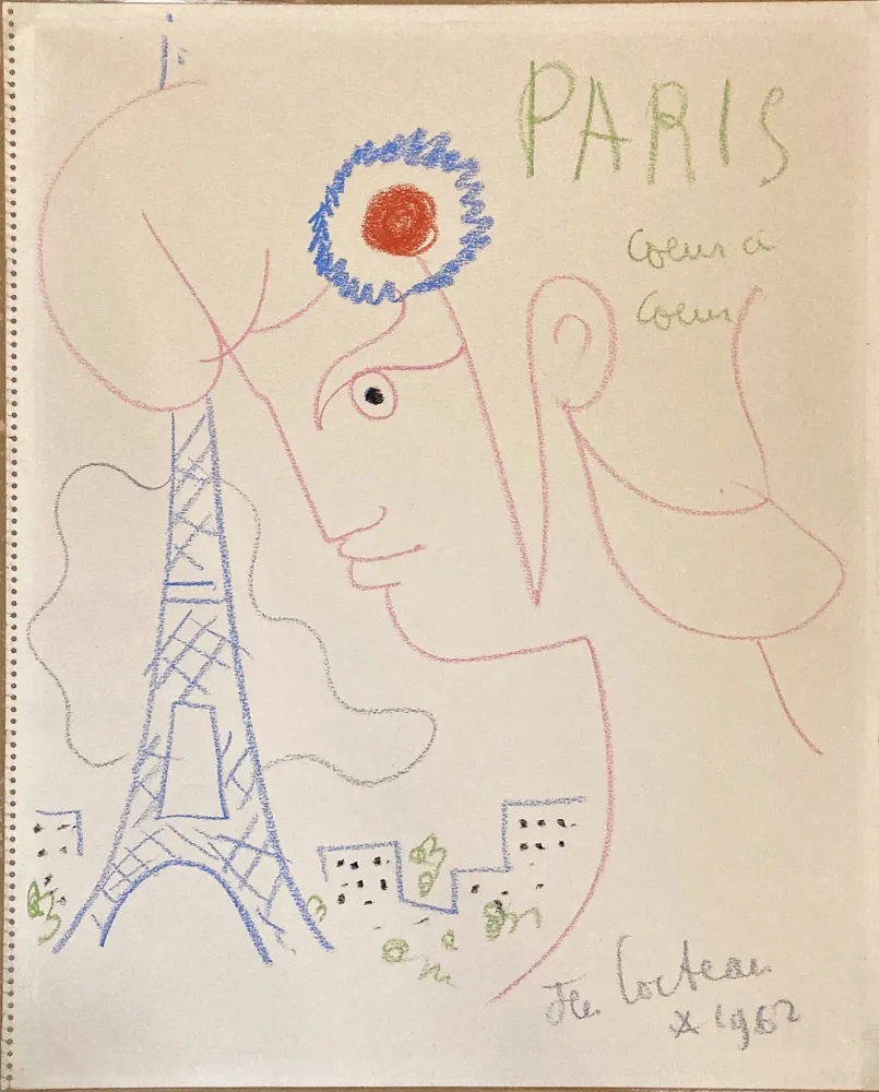 Sin Técnico Cocteau - Profil de Marianne avec Tour Eiffel. Dessin