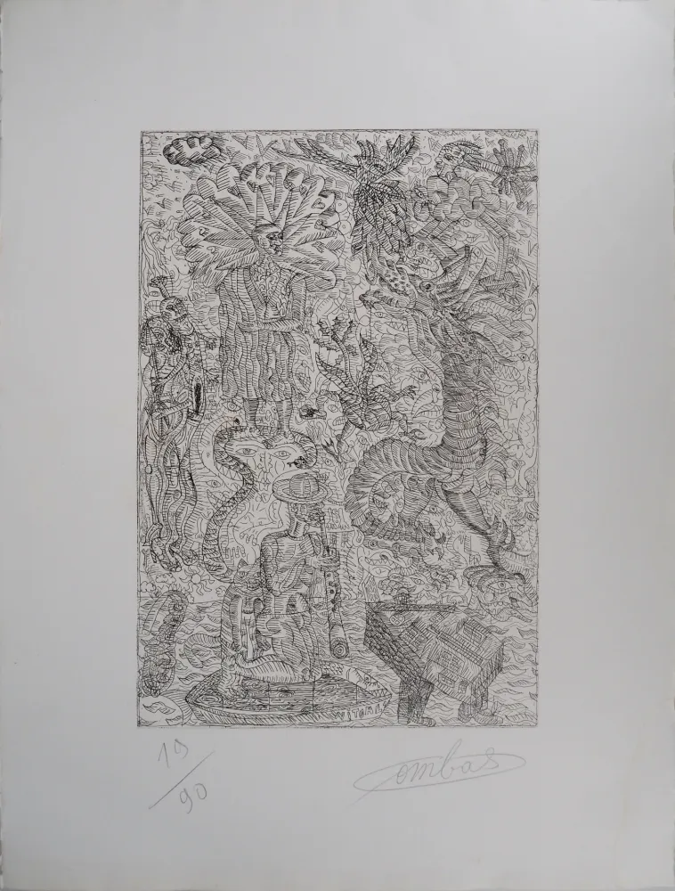 Grabado Combas - Vital : Scène fantastique au dragon