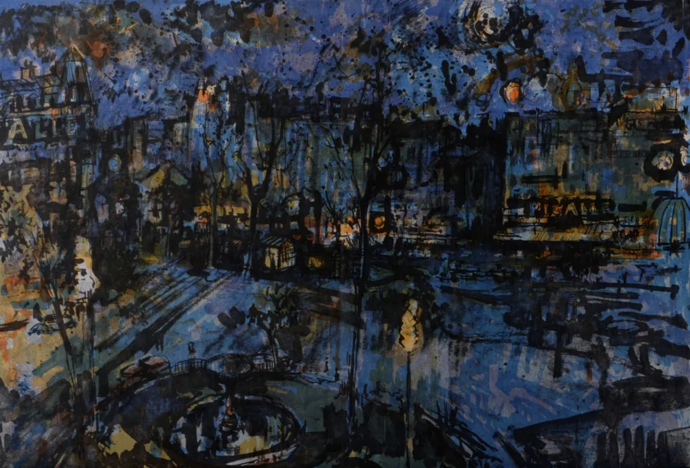Litografía Commère - Place Pigalle la nuit, 1964
