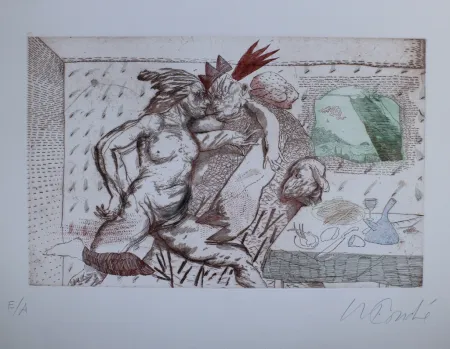 Grabado Condé - Hombres paisaje