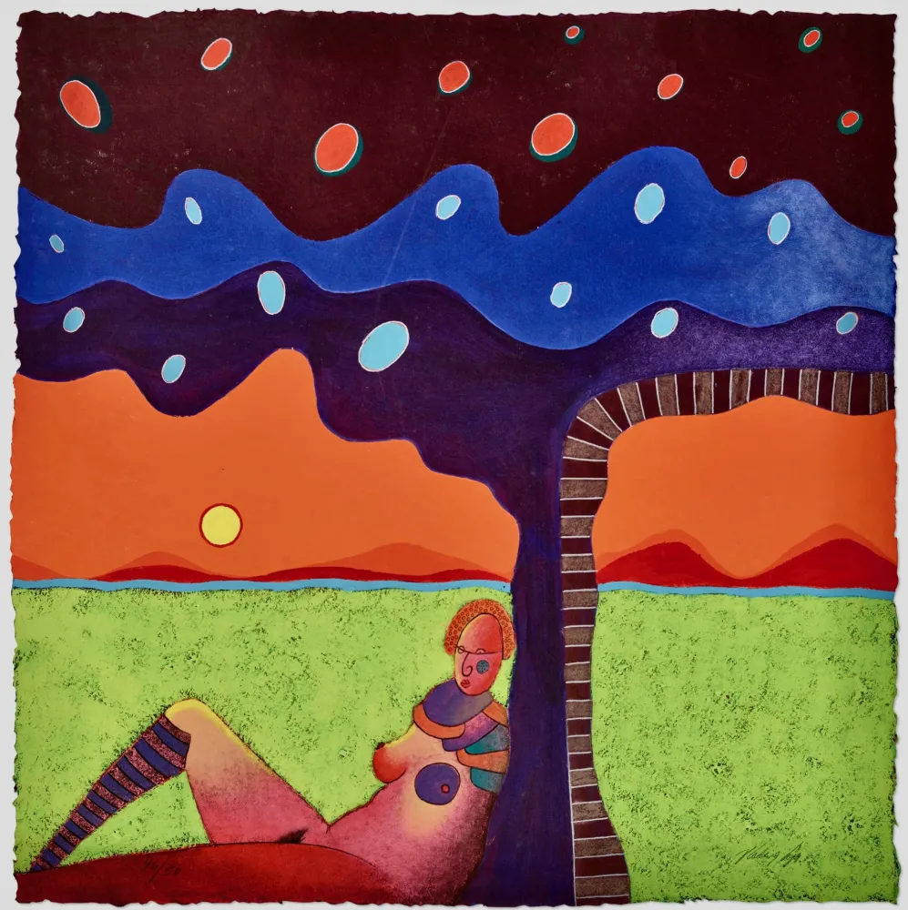 Sin Técnico Cora - Figura feminina recostada contra el arbol